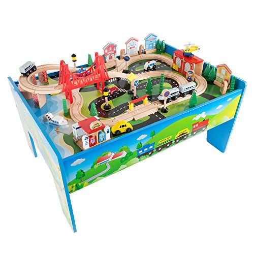Ahşap Tren Seti Çocuk Masası Ürün Görseli Deluxe Boyalı Raylı Ahşap Set,...